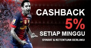 Bonus Cashback 5% Setiap Minggu